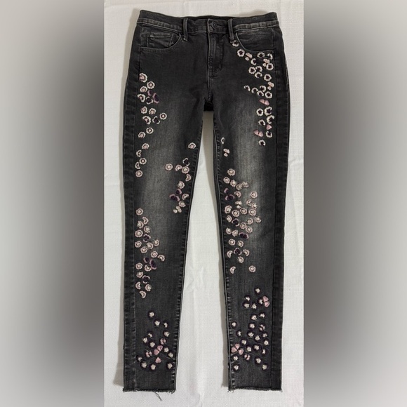 Driftwood Jeans Jackie Cherry Blossom Floral Embroidered Black Pink Size 26 - Picture 3 of 12